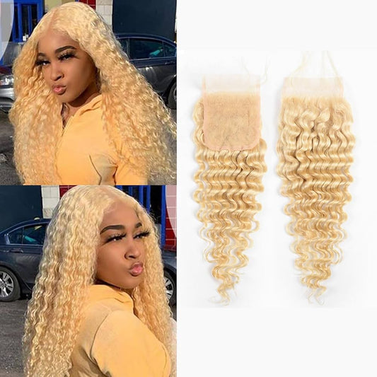 BADDIE ON A BUDGET COLLECTION- 4x4” Free-Part (Standard Lace) *Platinum Blonde* -Curly Hair {5-7 Business Days}