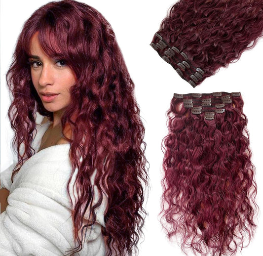 Clip Ins- Curly Hair (99J) Burgundy {5-7 Business Days}