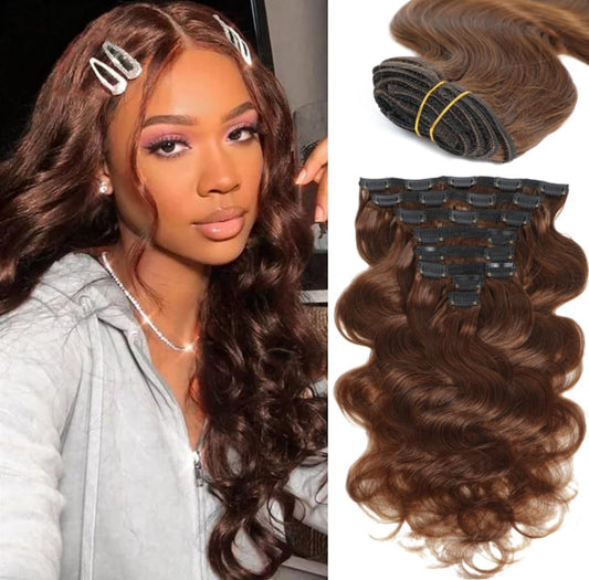 Clip Ins- Bodywave Hair (4) Light Brown {5-7 Business Days}