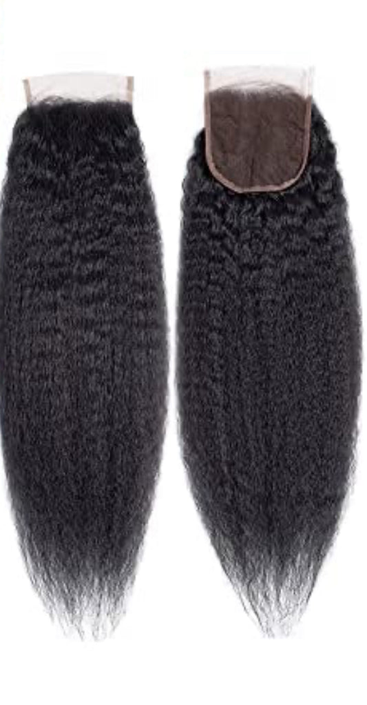 QUEEN COLLECTION- 4x4” Free-Part Closure-Kinky Straight Hair