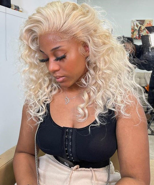 QUEEN COLLECTION- Free-Part Closure (Standard Lace) *Platinum Blonde* -Curly Hair {5-7 Business Days}