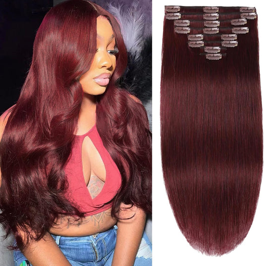 Clip Ins- Straight Hair (99J) Burgundy {5-7 Business Days}